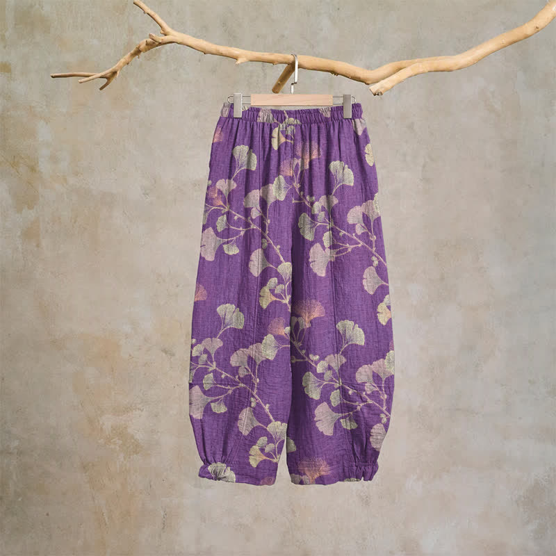 Ginkgo Branch Cotton Harem Pants with Pockets - image 1