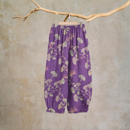 Ginkgo Branch Cotton Harem Pants with Pockets - image 1