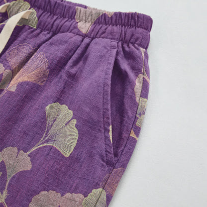 Ginkgo Branch Cotton Harem Pants with Pockets - image 3