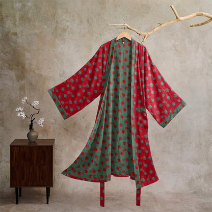 Vintage Polka Dot Cotton Kimono Robe - Red - XL - image 0