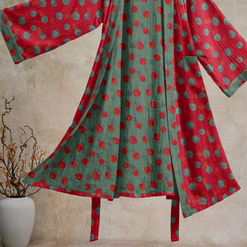 Vintage Polka Dot Cotton Kimono Robe - image 3