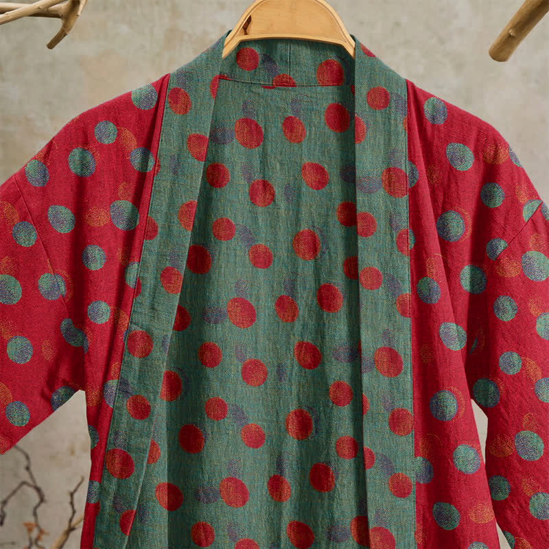 Vintage Polka Dot Cotton Kimono Robe - image 2
