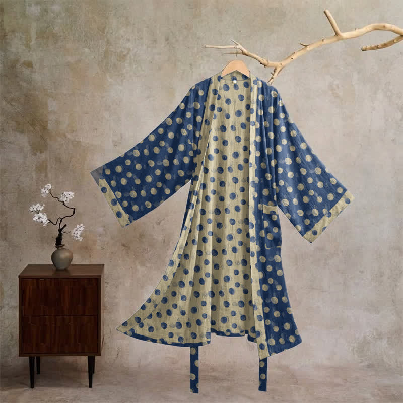 Vintage Polka Dot Cotton Kimono Robe - Blue - XL - image 10