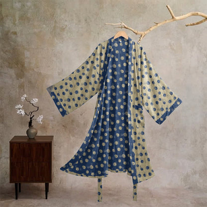 Vintage Polka Dot Cotton Kimono Robe - Beige - XL - image 15