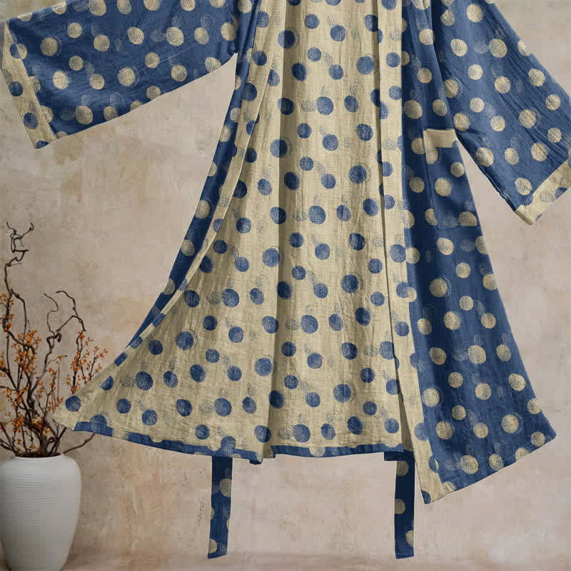 Vintage Polka Dot Cotton Kimono Robe - image 13