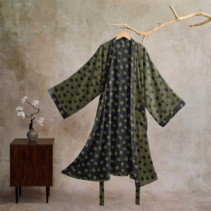 Vintage Polka Dot Cotton Kimono Robe - Gray & Green - XL - image 25