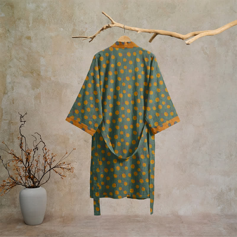 Vintage Polka Dot Cotton Kimono Robe - image 31