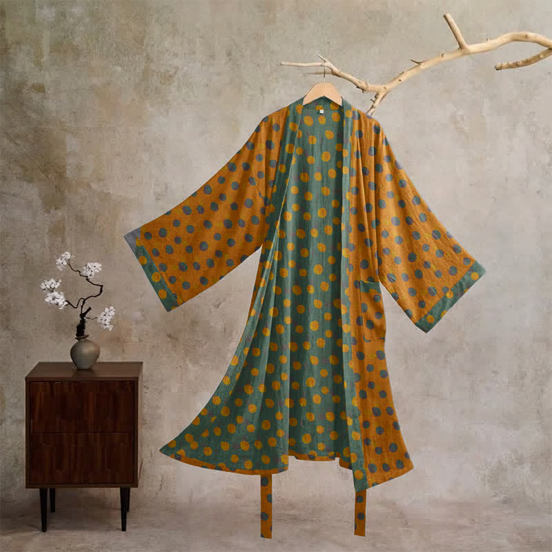 Vintage Polka Dot Cotton Kimono Robe - Yellow - XL - image 35