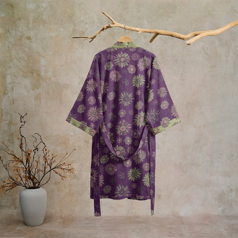 Vintage Sunflower Cotton Gauze Kimono Robe - image 1