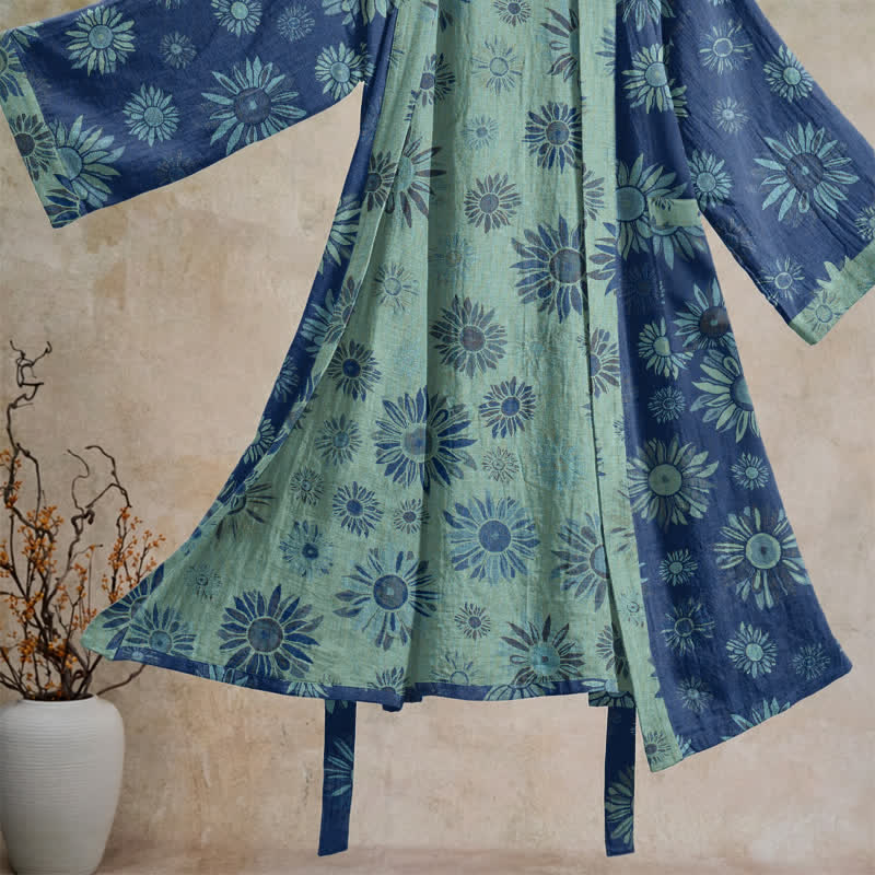 Vintage Sunflower Cotton Gauze Kimono Robe - image 13
