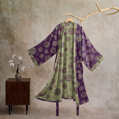 Vintage Sunflower Cotton Gauze Kimono Robe - Purple - XL - image 0