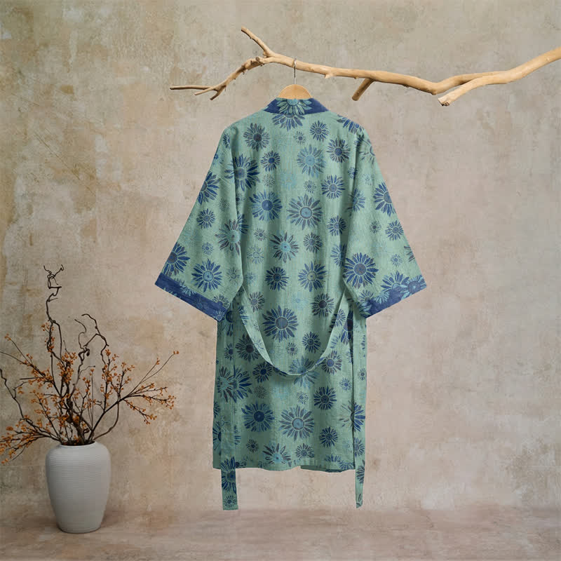 Vintage Sunflower Cotton Gauze Kimono Robe - image 16