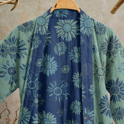 Vintage Sunflower Cotton Gauze Kimono Robe - image 17
