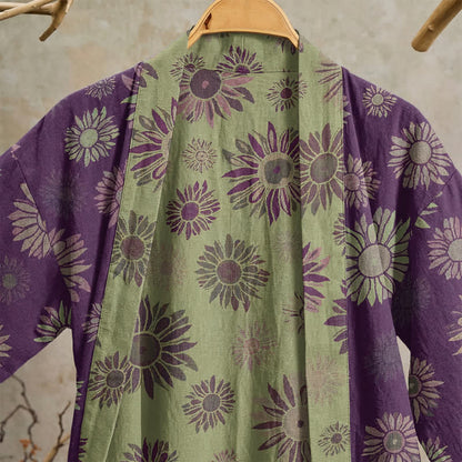 Vintage Sunflower Cotton Gauze Kimono Robe - image 2