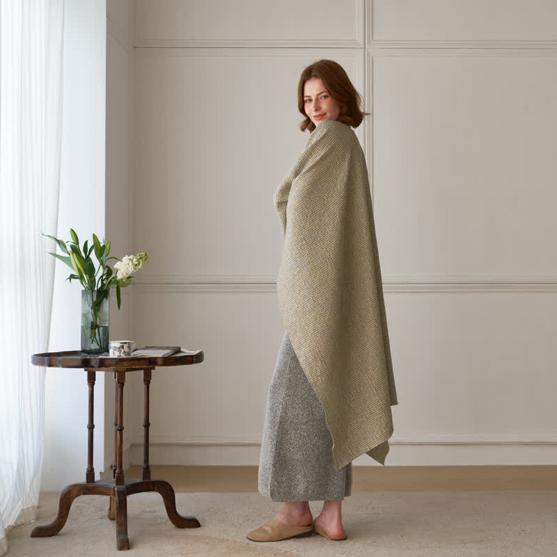 Solid Color Grid Weave Poncho Shawl Wrap - image 3