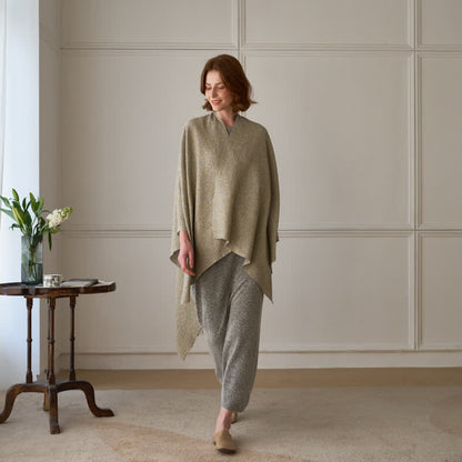 Solid Color Grid Weave Poncho Shawl Wrap - image 2