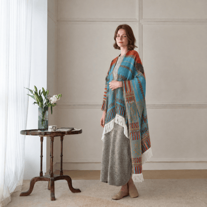 Colorful Geometric Woven Poncho Shawl Wrap - image 1