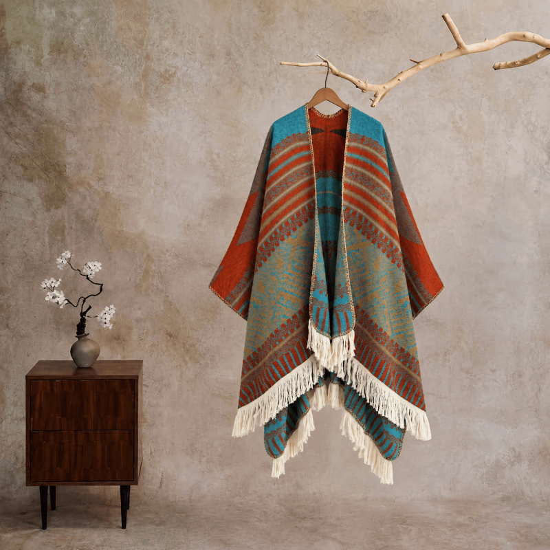 Colorful Geometric Woven Poncho Shawl Wrap - Slit - 24" x 59" - image 0