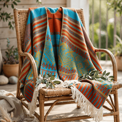 Colorful Geometric Woven Poncho Shawl Wrap - image 3