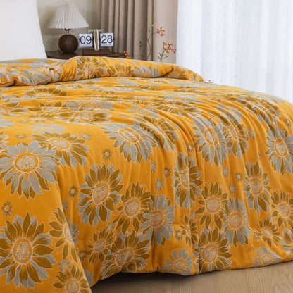 Vintage Orange Sunflower Cotton Gauze Quilt - image 2