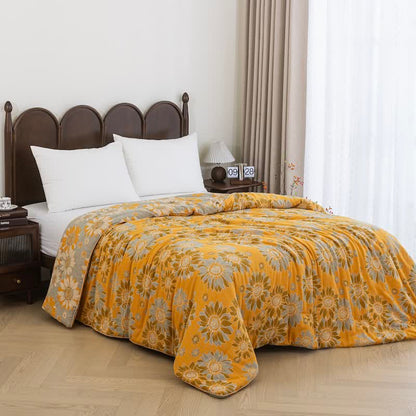 Vintage Orange Sunflower Cotton Gauze Quilt - image 7