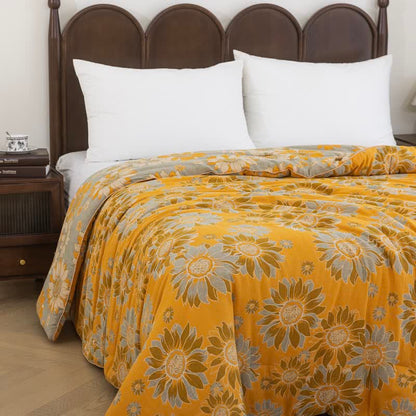 Vintage Orange Sunflower Cotton Gauze Quilt - image 1