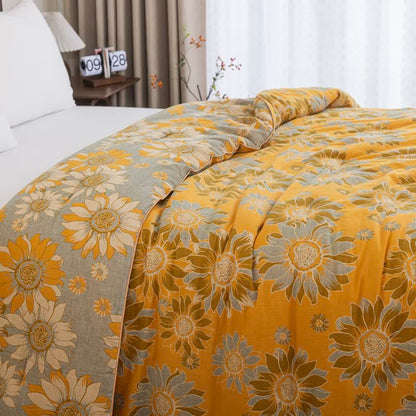 Vintage Orange Sunflower Cotton Gauze Quilt - image 8