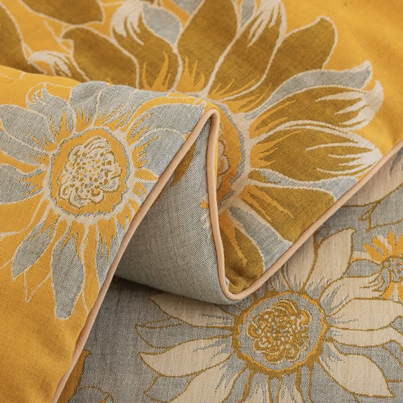 Vintage Orange Sunflower Cotton Gauze Quilt - image 12