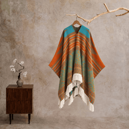 Colorful Geometric Woven Poncho Shawl Wrap - Pullover - 24" x 59" - image 5