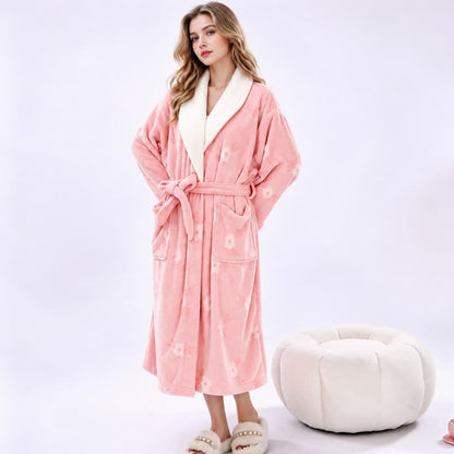 Soft Flower Coral Fleece Bath Robe - image 1