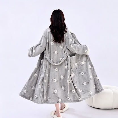 Soft Flower Coral Fleece Bath Robe - image 17