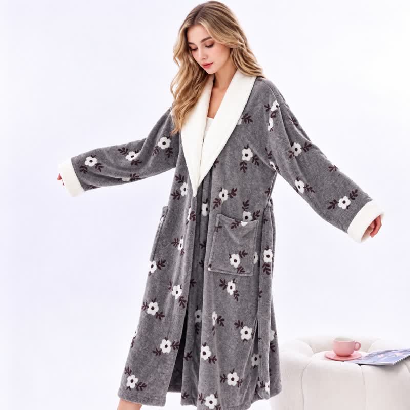 Soft Flower Coral Fleece Bath Robe - image 22