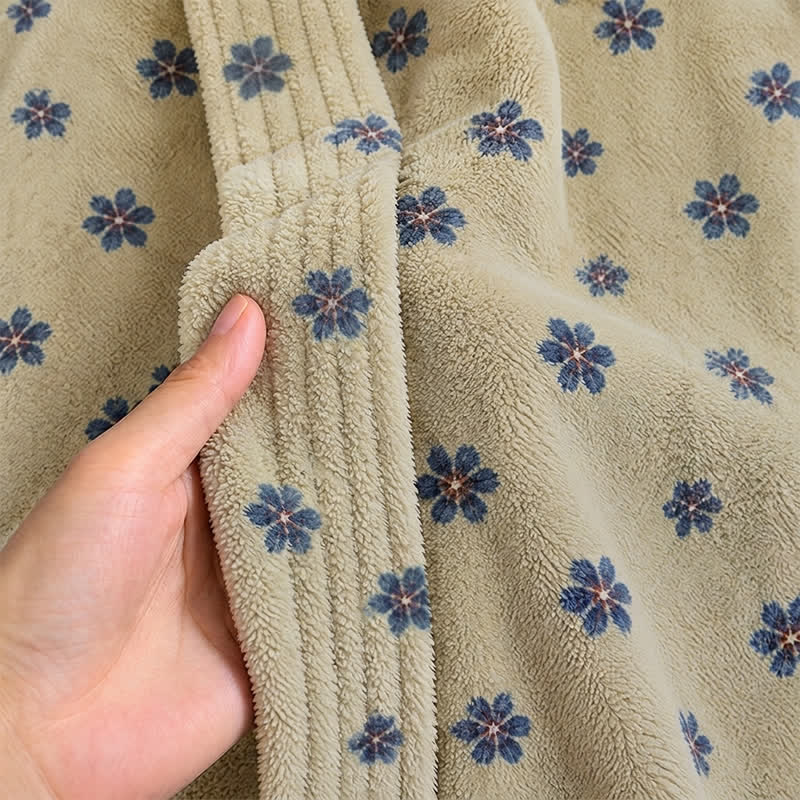 Floral Coral Fleece V-neck Wrap Bath Robe - image 9