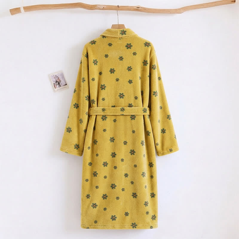 Floral Coral Fleece V-neck Wrap Bath Robe - image 1