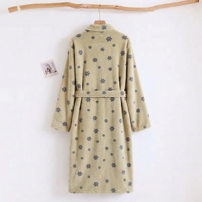 Floral Coral Fleece V-neck Wrap Bath Robe - image 6