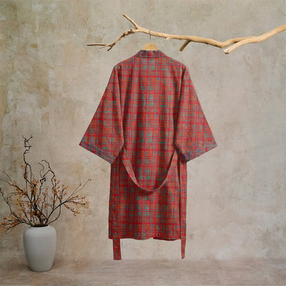 Red Plaid Cotton Gauze Kimono Robe - image 1