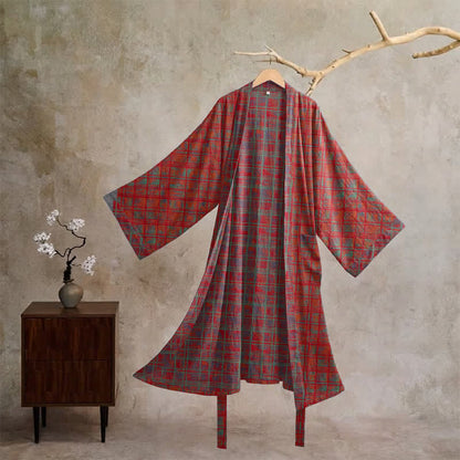 Red Plaid Cotton Gauze Kimono Robe - Red - XL - image 0