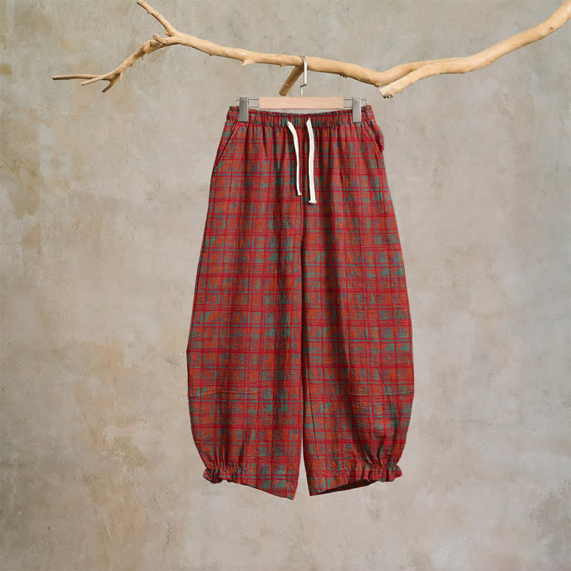 Vintage Red Plaid Cotton Harem Pants - Red - XL - image 0