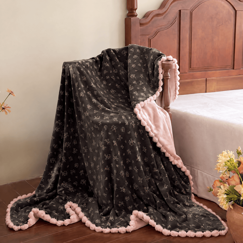 Vintage Ditsy Floral Decorative Throw Blanket - Black - 59" x 79" - image 0