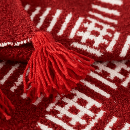 Red Geometric Striped Tassel Throw Blanket - image 3