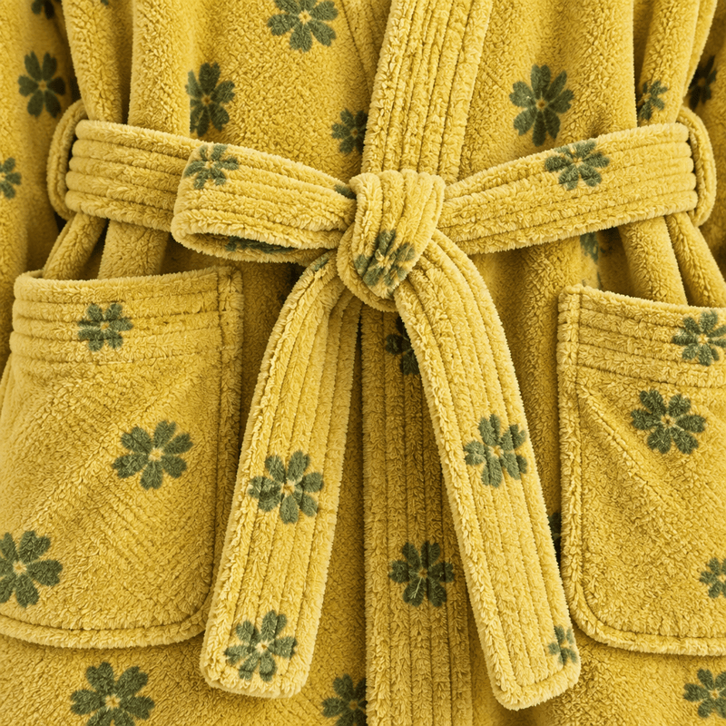 Floral Coral Fleece V-neck Wrap Bath Robe - image 3