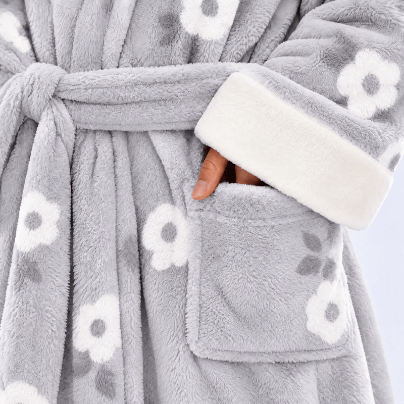 Soft Flower Coral Fleece Bath Robe - image 18
