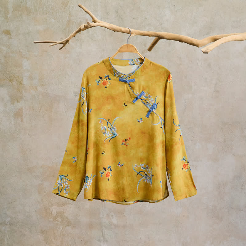 Vintage Floral Insect Long Sleeve Top - Yellow - 2XL - image 0