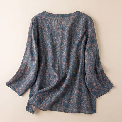 Retro Botanical Cotton Lounge Blouse - image 1