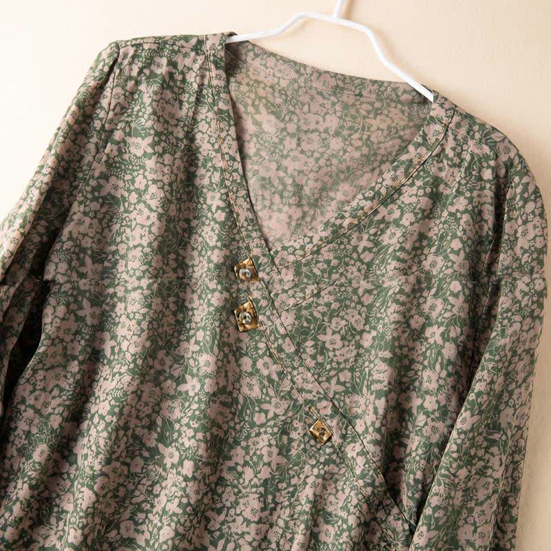 Vintage Floral Cross Wrap Lounge Shirt - image 1