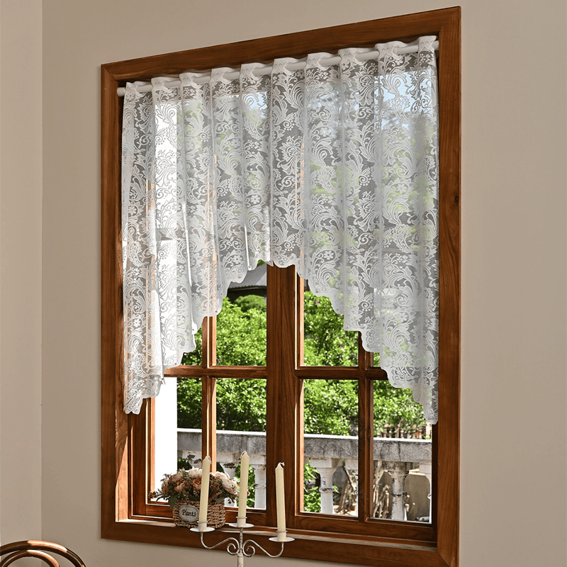 White Phoenix Tail Floral Lace Tier Curtain - 63" x 39" - image 0