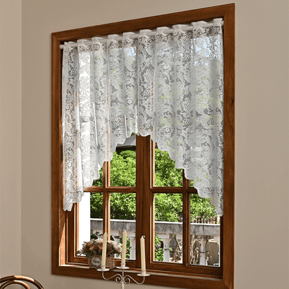 White Phoenix Tail Floral Lace Tier Curtain - 63" x 39" - image 0