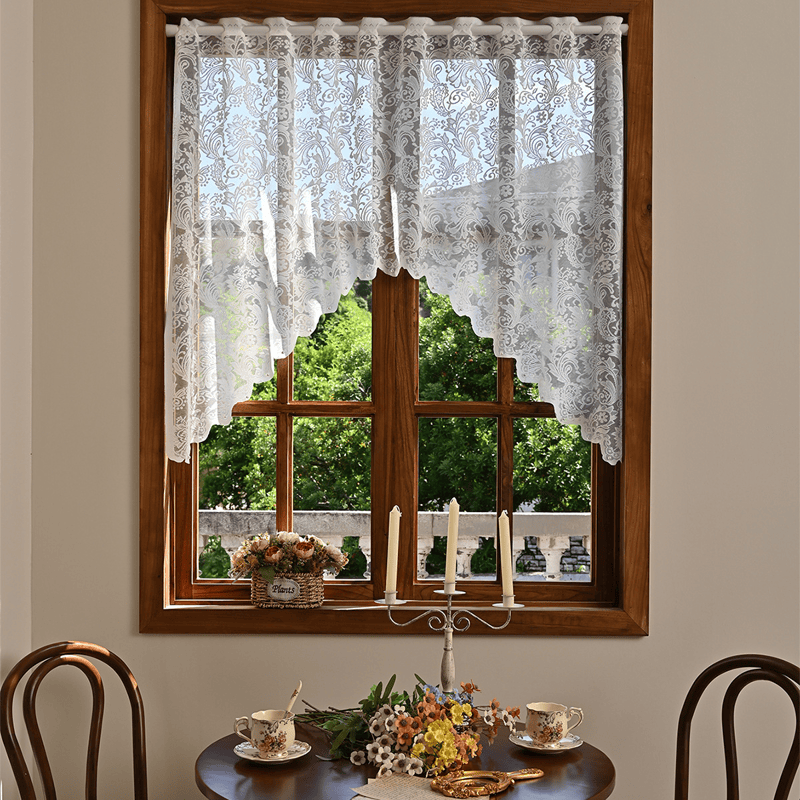 White Phoenix Tail Floral Lace Tier Curtain - image 2