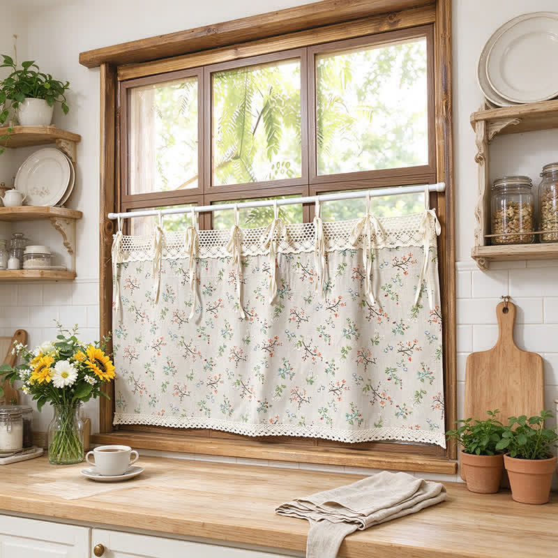 Gardenia Floral Tie-Up Cafe Curtain - image 2