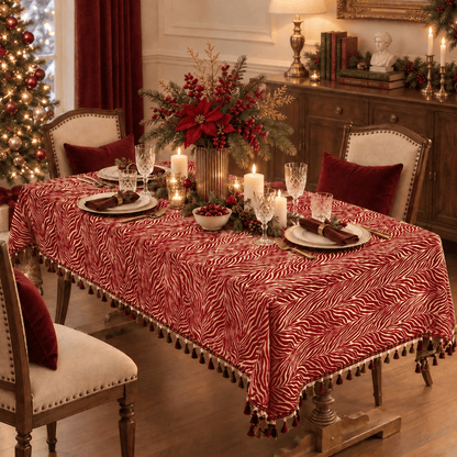 Red Zebra Stripe Tassel Christmas Tablecloth - image 1